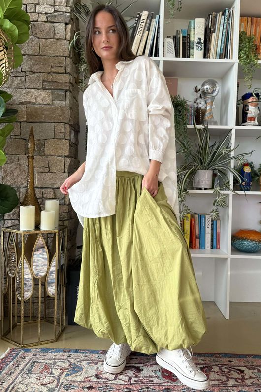 Paloma Bubble Hem Midi Skirt Olive =